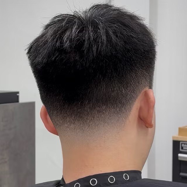 Fade with a textured top, back view